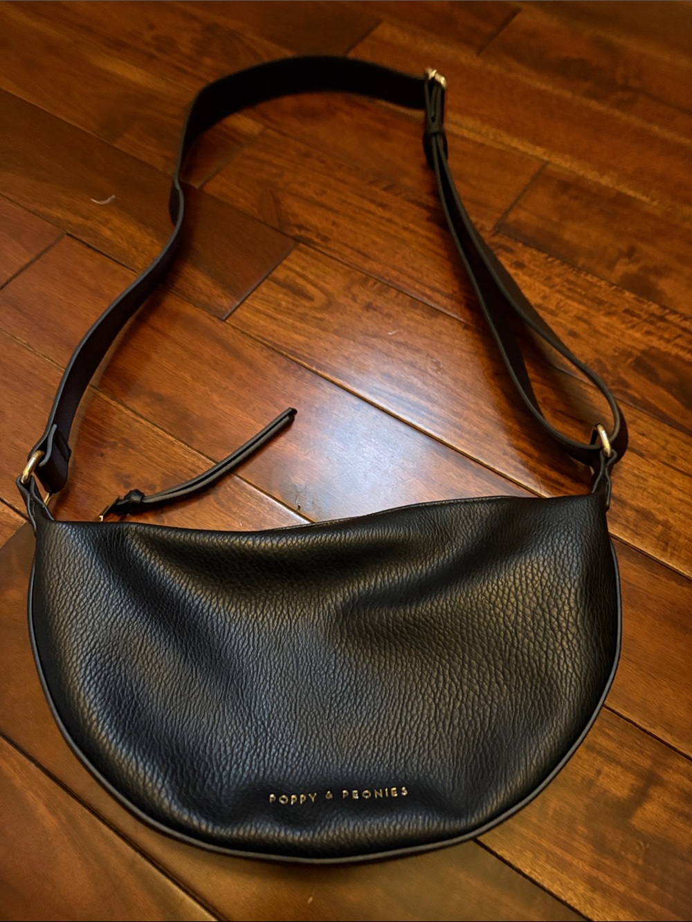 Poppy & Peonies Black Pebbled Crescent Crossbody
